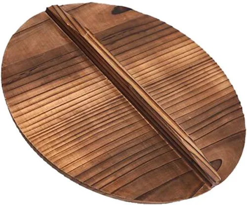 Vista 9 de Cabilock Tapa de olla de madera, protector de salpicaduras de aceite para cocinar, diseño elegante que retiene el vapor evita quemaduras