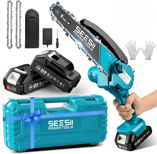 Vista 11 de SEESII Sierras de poste eléctricas 2 en 1 para recortar árboles, mini motosierra inalámbrica de 6 pulgadas con poste de extensión, sierra de cadena
