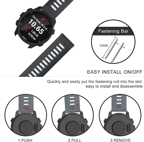 Vista 5 de OVERSTEP Correa de reloj para Garmin Forerunner 245/645/Vivoactive 3/5/6 Gris negro