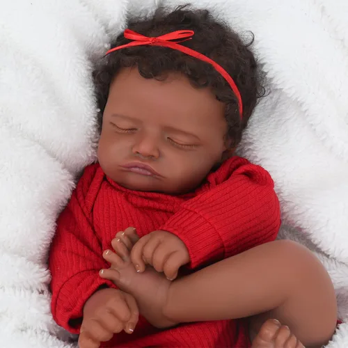 Vista 6 de CHAREX Muñeca Reborn realista de 18 pulgadas - Muñeca de bebé recién nacida afroamericana, dormida, artesana, con piel negra, perfecta para niños
