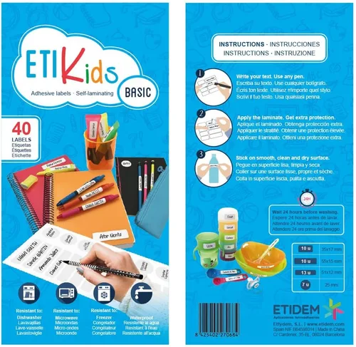 Vista 4 de ETIKids 40 Etiquetas adhesivas laminadas personalizables multiusos (básicas) para guardería y escuela.