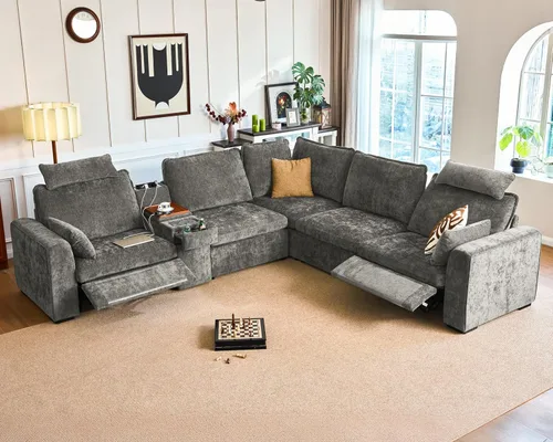 Vista 49 de Sofá reclinable eléctrico de 102.8 pulgadas con reposacabezas, sofá reclinable modular Cloud de gran tamaño con mesa, cajón de almacenamiento