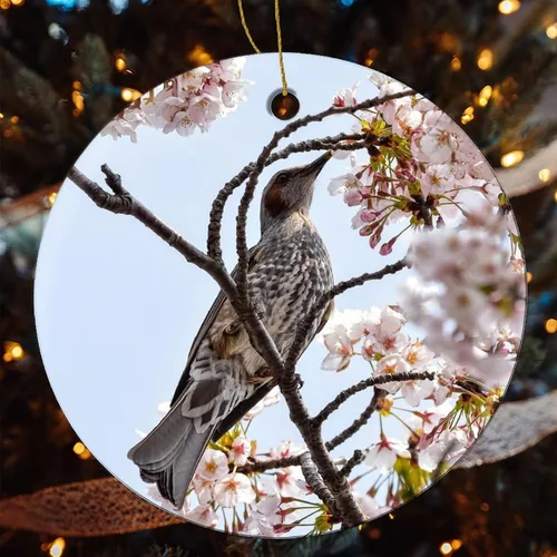 Vista 5 de Adornos para árbol de Navidad 2023, flores de madera de animales, flores de cerezo, adorno de Navidad, recuerdo festivo de porcelana, decoración