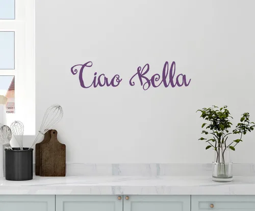 Vista 5 de Adhesivo decorativo de pared de 24 x 5 pulgadas, diseño de Ciao Bella Hello Goodbye Beautiful Italian Saying Kitchen Family