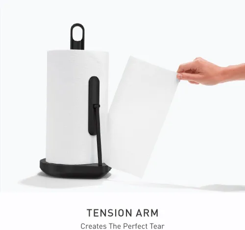 Vista 3 de simplehuman Soporte de pie para toallas de papel con brazo tensor, resistente, fácil desgarre con una mano, encimera de cocina, acero inoxidable