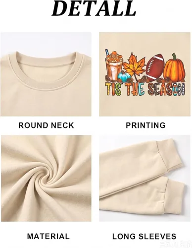 Vista 6 de Tis The Season - Sudadera de otoño para mujer, diseño de calabaza de Acción Beige