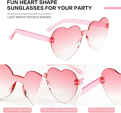 Vista 3 de Lentes de sol con forma de corazón, 2 pares de lentes de sol en forma de corazón, gafas de sol rave para mujeres, regalos de fiesta