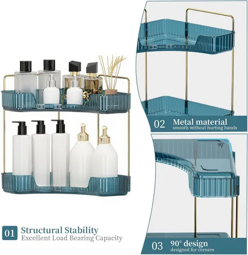 Vista 5 de INVSSENE Organizador esquinero para encimera de baño, bandejas organizadoras de tocador para mostrador, organizadores de maquillaje, bandeja de Azul