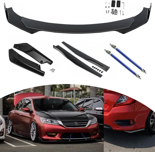 Vista 17 de X xotic tech - Juego de carrocería para coche con alerón para parachoques delantero, falda lateral divisora + difusor de labios para parachoques