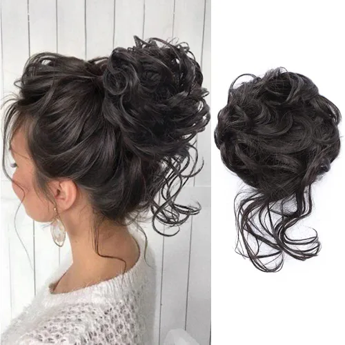 Vista 24 de KETHBE Moño desordenado, extensión de moños de pelo despeinado, banda elástica para el cabello, moño rizado para mujeres (negro)