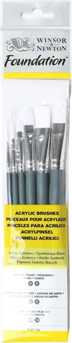 Vista 5 de Winsor & Newton Juego de brochas acrílicas sintéticas, mango corto, redondo, paquete de 3