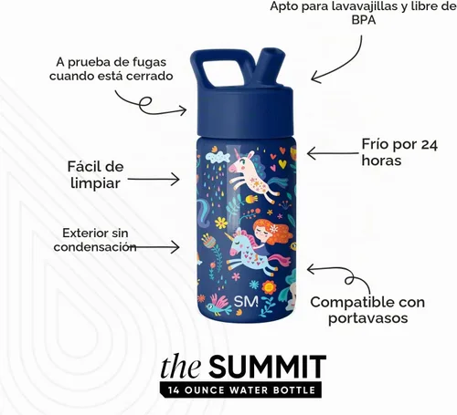 Vista 2 de Simple Modern Kids Summit - Botella de agua con tapa con pajilla, vaso de acero inoxidable de 14 onzas con aislamiento para niñas, para la escuela