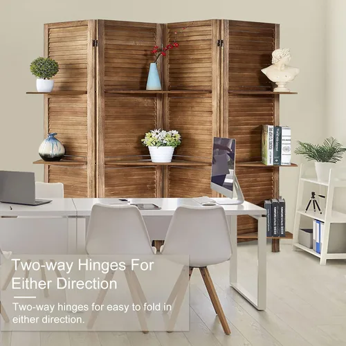 Vista 4 de ROSE HOME FASHION Divisor de habitación de madera de 4 paneles de 5.6 pies, paneles de pantalla de privacidad plegables de madera, divisor