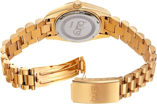 Vista 4 de Burgi Designer Acero Inoxidable Reloj de Mujer - Cadena Enlace Pulsera Correa, Moneda Edge Estilo Bisel, Esfera de Sunburst con Forma de Estrella
