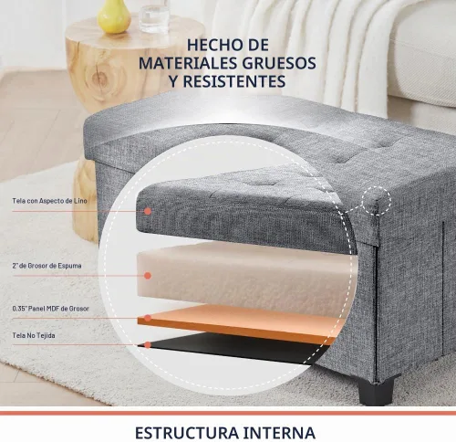 Vista 3 de Ornavo Home Banco otomano de almacenamiento grande de 30 pulgadas con patas Gris