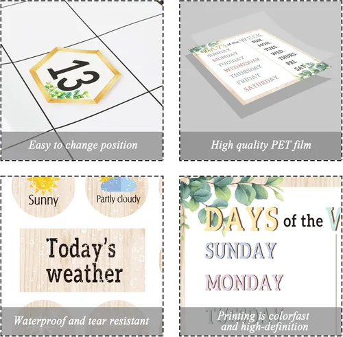 Vista 10 de Juego de tablones de anuncios con calendario de vegetación para el aula, simplemente eucalipto, decoración de aula, calendario, estaciones, tabla