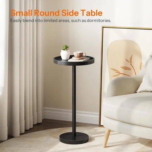 Vista 4 de HOOBRO Mesa auxiliar redonda pequeña, mesa de bebidas de bambú, mesa de café Martini con acento de pedestal para espacios pequeños en sala de estar