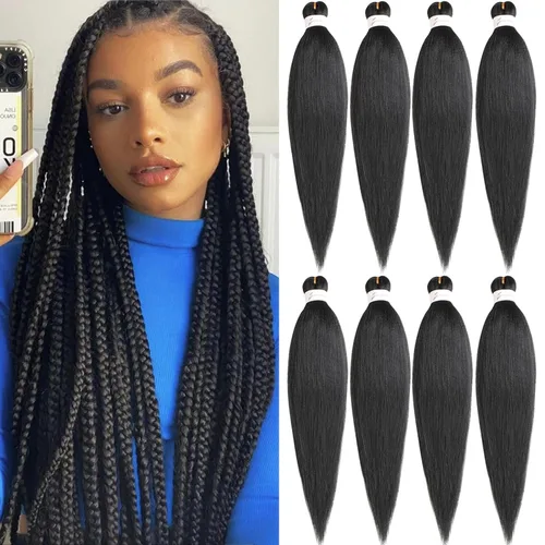 Vista 18 de Unionbeauty - Cabello trenzado preestirado de 16 pulgadas, 8 paquetes de cabello rubio trenzado con agua caliente, textura Yaki, trenzas