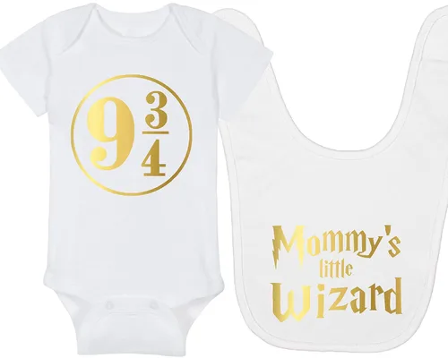 Vista 30 de Sombrero de bebé Wizard - Chosen One (tela negra - diseño dorado)