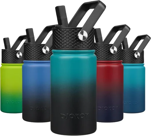 Vista 32 de BJPKPK Botella de agua con tapa con pajilla, botella de agua aislada de 15 onzas, botellas de agua de metal de acero inoxidable, termo reutilizable