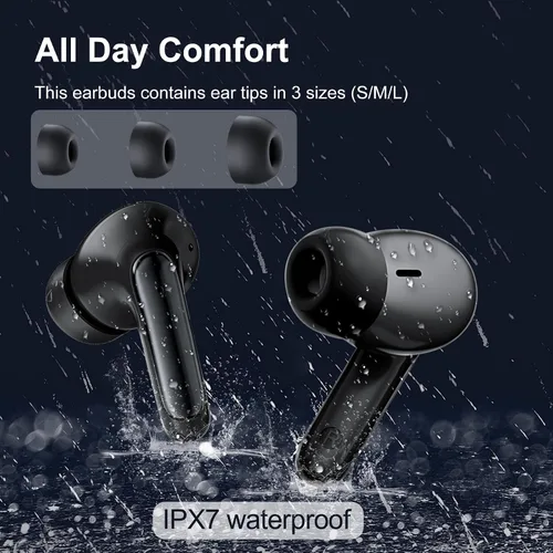 Vista 6 de Blackview Auriculares inalámbricos, Airbuds 8, Bluetooth 5.3, cancelación de ruido, IPX7 impermeable, tiempo de reproducción de 56 horas, control