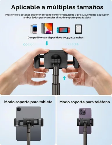 Vista 6 de Viozon Soporte de Piso para Tablet con Brazo Largo Flexible y Soporte para Teléfono, Ajustable en Ángulo 360°, Aleación de Aluminio, para Cama Negro