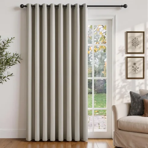 Vista 31 de Cortinas de 100 pulgadas extra anchas 100% opacas marfil con ojales, lino Natural