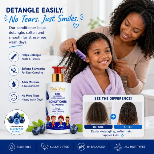 Vista 6 de BABY HAIR - Acondicionador de cabello para niños con minerales de arándanos, acondicionador para el cabello sin sulfato, acondicionador