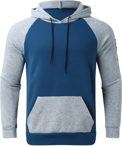 Vista 3 de Sudaderas con capucha para hombre, sudaderas con capucha para hombre, sudaderas con parches de bloque de color, sudaderas casuales con cordón
