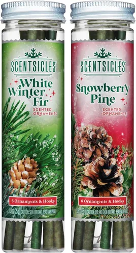Vista 11 de Scentsicles Adornos para árbol de Navidad perfumados de abeto blanco de invierno, 2 botellas (12 varillas en total)