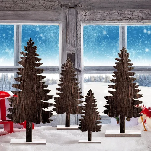 Vista 5 de Barydat - 4 piezas de decoración de mesa de Navidad de verano de madera para Navidad en julio, árbol de pino, reno, centro de mesa, letrero de mesa