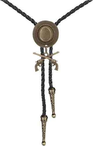 Vista 226 de Jeilwiy Corbata de bolo para hombre, corbata de vaquero occidental, collar de corbata de bolo dorado, corbata de cuero, corbata de Halloween