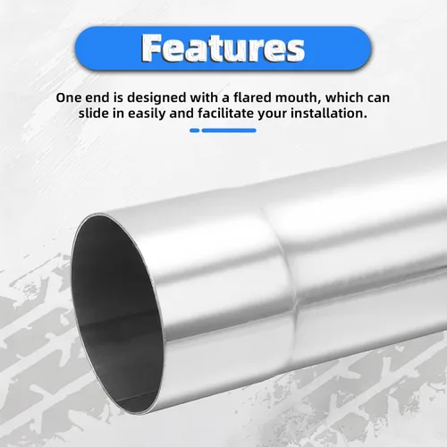 Vista 5 de Tubo de escape de 2.5 pulgadas, tubo de escape recto de acero inoxidable de 2.5'' DIY personalizado con mandril, 18 pulgadas de longitud, tubo recto