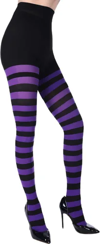 Vista 6 de 2 piezas de medias de rayas de color sólido leggings de mujer con pies para Halloween