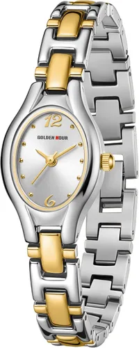 Vista 3 de GOLDEN HOUR Reloj de pulsera ovalado vintage de tono dorado para mujer