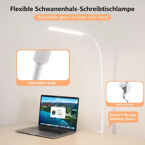 Vista 5 de Lámpara de escritorio LED FAPEMIH para oficina y hogar, luz de escritorio ajustable y flexible para el cuidado de los ojos con 5 modos y 10 ajustes