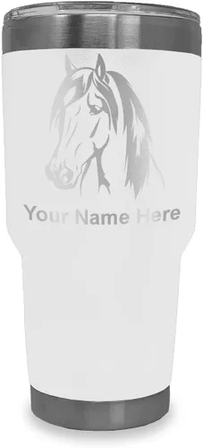 Vista 18 de LaserGram Vaso aislado al vacío de 20 onzas, cabeza de caballo 1, grabado personalizado incluido (negro)