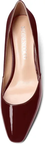 Vista 3 de MODENCOCO Zapatos de tacón bajo con cuña de tacón bajo para mujer, con puntera cuadrada, 2 pulgadas