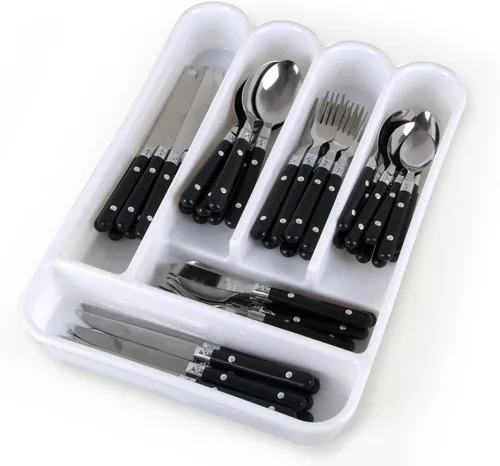 Vista 3 de Gibson Home 64418.58 Casual Living 58 PC Conjunto de cubiertos Manijas Plástico Bandeja, 1, Negro / Blanco
