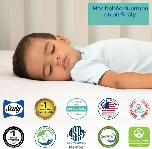 Vista 6 de Sealy Baby Colchón híbrido acogedor y transpirable para cuna, certificado GREENGUARD Gold, fabricado en Estados Unidos, espuma refrescante, 2