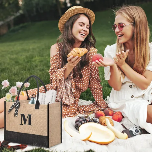 Vista 5 de BeeGreen Regalos para mujer, bolsa de lona con bolsillo bordado, bolsa de mano personalizada para amiga, mamá, profesora, hermana