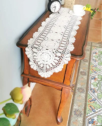 Vista 7 de Hetao Mantel oblongo, 100% algodón, hecho a mano, 12 x 27 pulgadas, color beige
