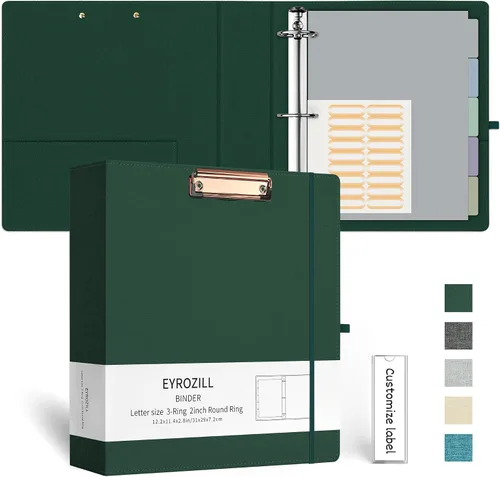 Vista 22 de EYROZILL Carpeta de 3 anillas, organizador de carpetas de lino de 1 pulgada para tamaño carta (8.5 x 11 pulgadas) con 5 separadores de pestañas