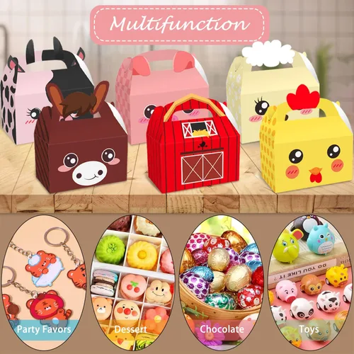 Vista 5 de MIKIMIQI Decoraciones de fiesta de animales de granja, 12 cajas de regalo, suministros de fiesta de cumpleaños para niños y niñas, baby shower