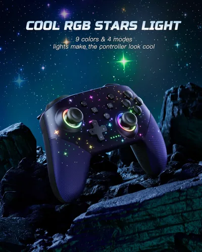Vista 2 de VOYEE Switch Controller, LED Star Wireless Pro Controllers Compatible with LiteOLED, Multi-Platform Windows PC with 9 Colors Colorful RGB