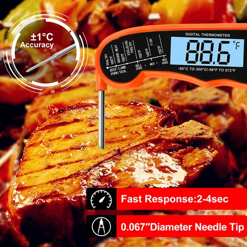 Vista 2 de KULUNERKULUNER - Termómetro digital impermeable de lectura instantánea de carne con sonda plegable de 4.6 pulgadas
