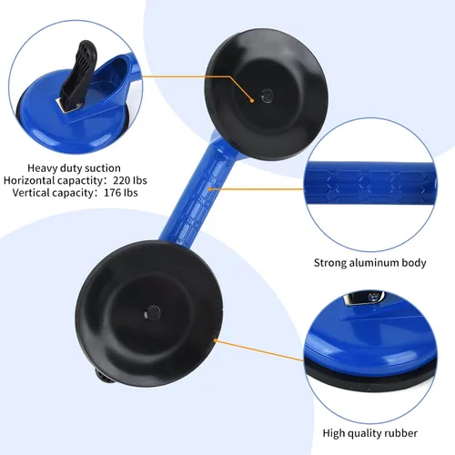 Vista 5 de FCHO Ventosas de Servicio Pesado de Aluminio con Mango de Placa de Vacío Sujetador de Vidrio Ganchos para Levantar Vidrio Grande/Elevador de Azul