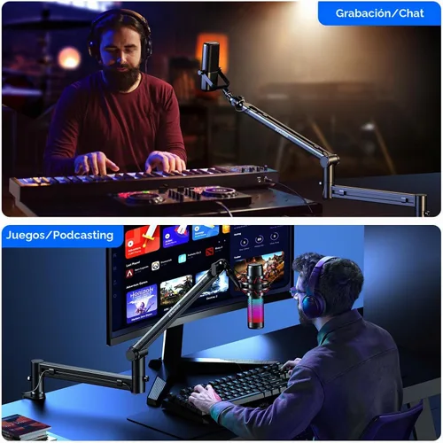 Vista 7 de Brazo de Micrófono, Aokeo AK-58 - Soporte de Brazo de Micrófono de Escritorio de Bajo Perfil Ajustable, Adecuado para Blue Yeti, Snowball iCE