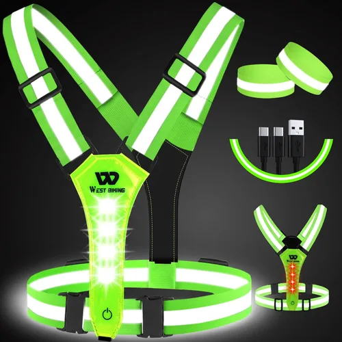 Vista 11 de West Biking Chaleco ligero para correr – Equipo reflectante LED para correr para caminar por la noche, chaleco de correr recargable de alta