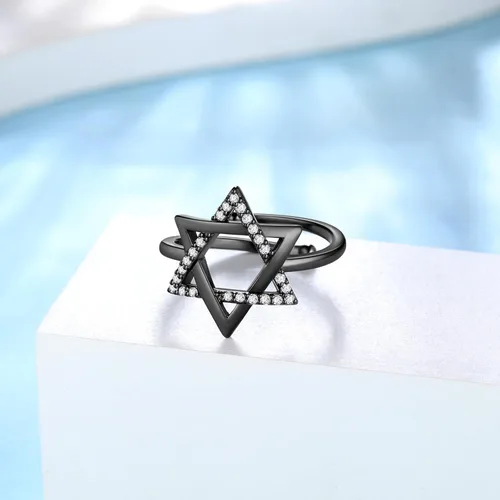 Vista 12 de Jewmon Anillo de plata de ley con estrella de David para mujer – Anillo ajustable Magen David – Amuleto Wicca – Regalos judíos
